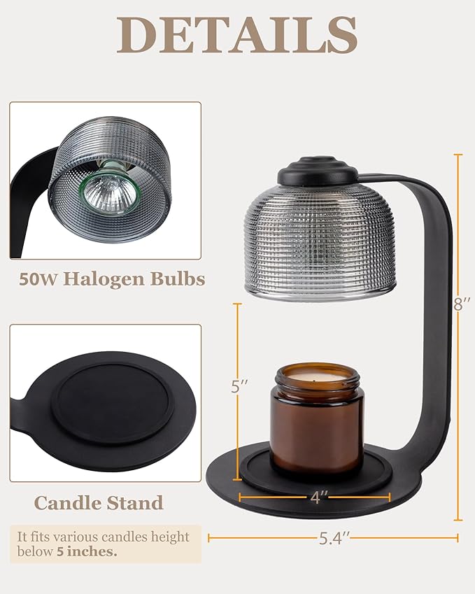 Candle Warmer Lamp with Timer 2 Bulbs, Office Kitchen Countertop Lamp Home Decor for Soy Candle, Gift for Mom Friends and New Home(Pixel-Art Black Glass)