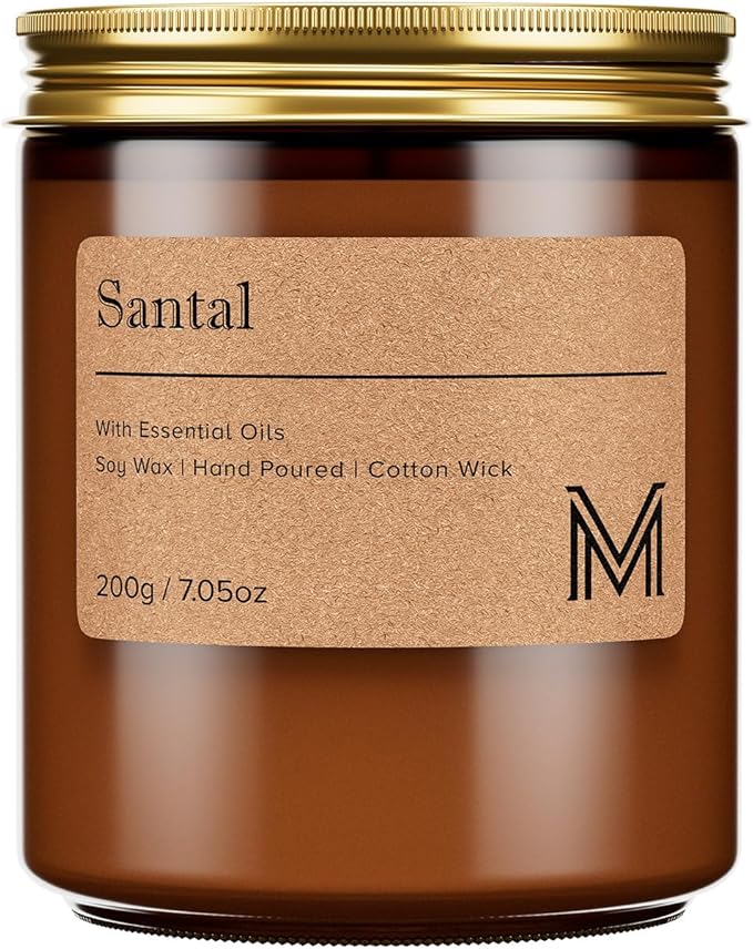 M&SENSE Santal Scented Christmas Candle Gift, Aromatherapy Candle Set for Women, Soy Wax Candles Home Scented, Long Lasting Amber Jar Candles Gift for Christmas, Thanksgiving, Holiday