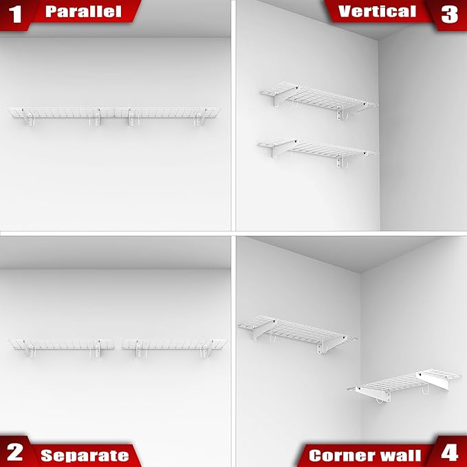 WALMANN 2 Pack Garage Wall Shelves, 45x15 inch Wall Mounted Storage Shelves for Garage Heavy Duty Floating Shelf, Holds Up to 220 lbs(White)
