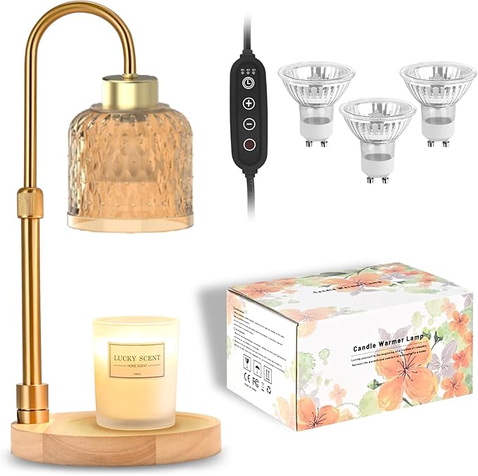 Candle Warmer Lamp with Timer & Dimmer, Adjustable Height Electric Candle Warmer with 3 Bulbs,Compatible with All Size Scented Candles, Wax Melt Warmer for Bedroom,Home Decor House Warming Gifts