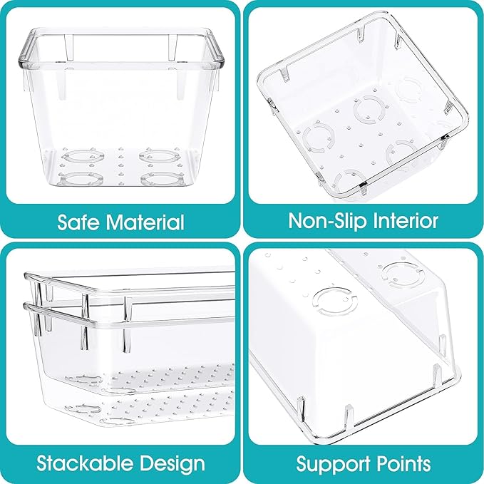 StorMiracle 13 PCS Clear Plastic Drawer Organizers Set, 4 Size Desk Drawer Organizer Trays for Makeup, Jewelry, Kitchen Utensils, Gadgets and Office Accessories
