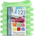 Hearth & Harbor 12 Pack Microfiber Washcloths, Green, 12"x12", Lint Free, Scratch Free, Reusable