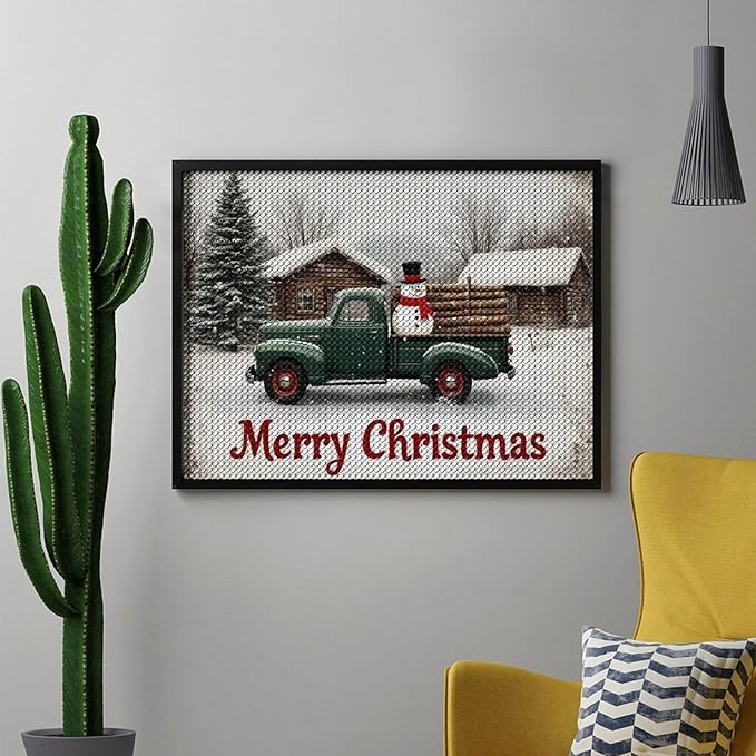 AIVKIEJK Diamond Painting Kits for Adults - Christmas Truck with Snowman & Cabin Winter Painting DIY 5D Full Drill Diamond Dots Paintings with Diamonds Gem Art and Crafts Home Decor 12"x16"