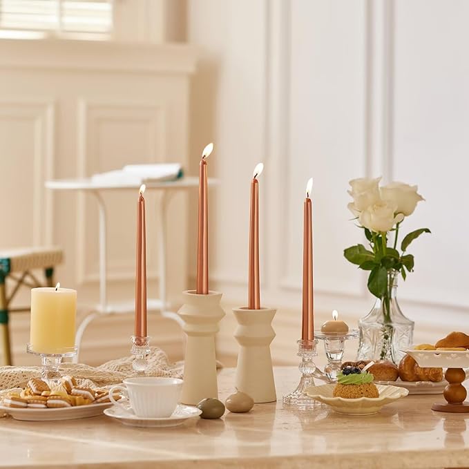 12-Inch Tall Dripless Taper Candles Set of 4 - Metallic Copper Tapered Candles, Perfect for Christmas - Smokeless, Unscented, Long Burning - Hand Poured, Colored Tall Candlesticks