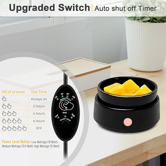 Candle Melt Warmer with Timer Auto Shut-Off Ceramic Electric Wax Burner Melter Timer Adjust Fragrance Intensity for Scented Wax Melts Candle Jars Essential Oils Home Office Gift Decor