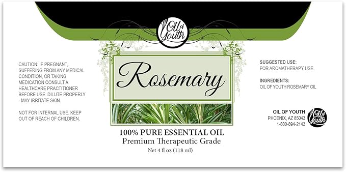 Oil of Youth Essential Oils 4oz - Rosemary Essential Oil - 4 Fluid Ounces