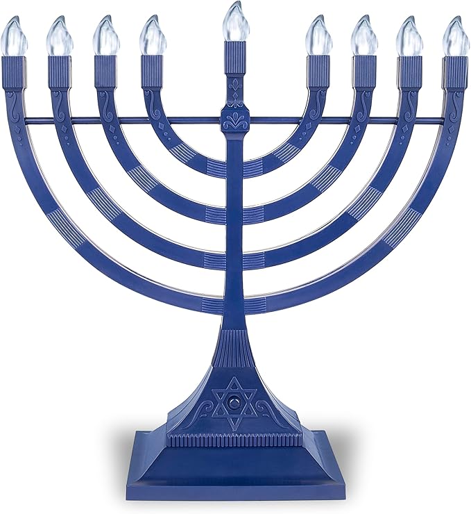 Zion Judaica Electric Hanukkah Menorah LED USB Powered Menorah Electronic Hanukkiah Battery Minorah Flamless Chanukah Candles (Blue, 2)