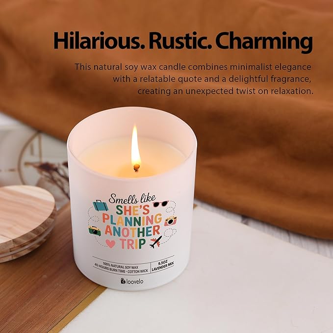 Smells Like She’s Planning Another Trip Travel Gifts for Women Traveller Gifts Road Trip Travel Lover Vacation Scented Candle Home Office Jar Candle Sage Floral Lavender Scent 9.5 oz