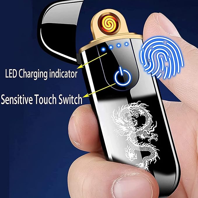 Electric Lighter, Smart USB Rechargeable, Mini Touch Ignition Windproof Flameless Plasma Lighter with Battery Indicator for Men Father Gifts (Pure Black)