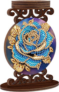 Diamond Art Painting Candlestick Holder kits, Blue Rose DIY shaped crystal Diamond art painting, woodiness Candle holder for AromaRelax & Home Decor, Christmas Halloween Ornaments (Double-Sided)