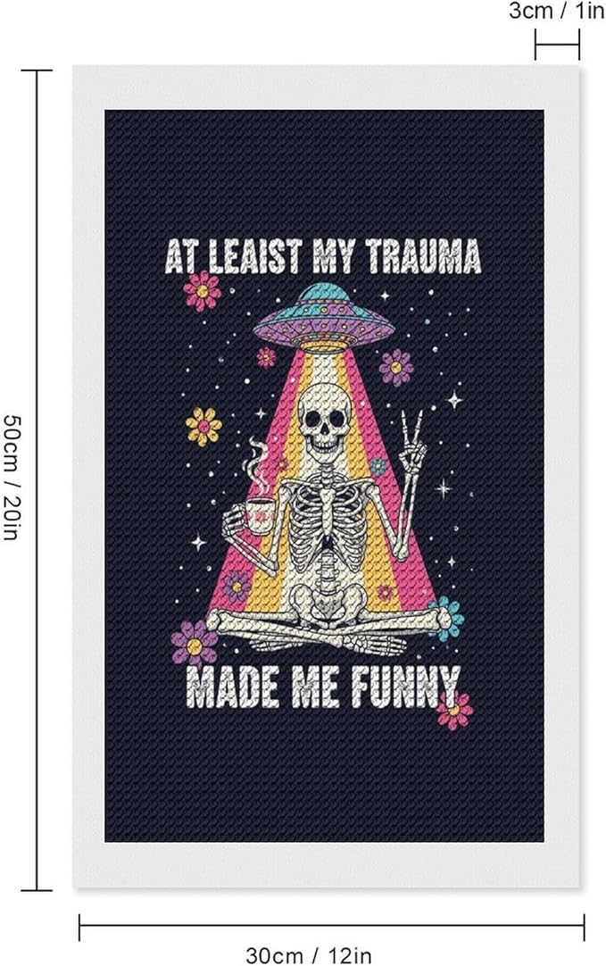 KIVJMSIDJA Skull Skeleton “At Least My Trauma Made Me Funny” Diamond Art Kits for Adults for Beginners, 5D Full Diamond Art Paint 12"x20"