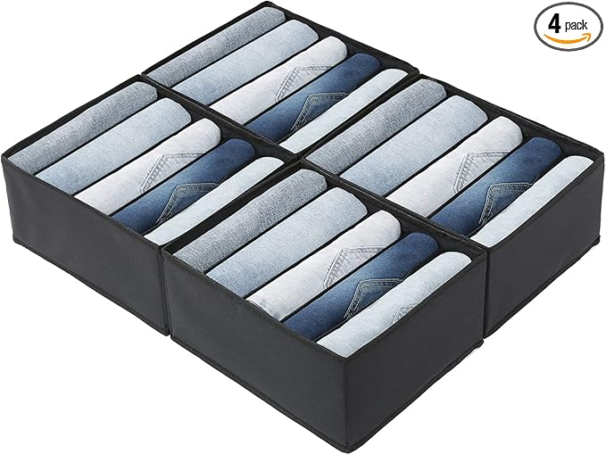 Qozary Jeans Pants Organizer for Closet, 4 Pack Drawer Organizers for Clothing, 5 Grids Wardrobe Clothes Storage, Deep Drawer, for Shirts, Leggings