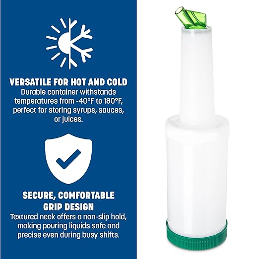 Carlisle FoodService Products Stor N' Pour Complete Quart Set Neck, Container, Cap, And Spout for Bar, Kitchen, And Restaurants, Plastic, 1 Quart, White
