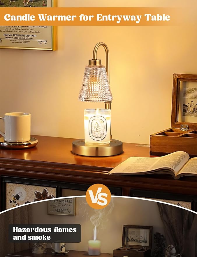 Innqoo Big Gold Candle Warmer Lamp with Timer, Dimmable Candle Warmer for Home Decor, Height Adjustable Candle Lamp for Jar Candles, Birthday Gifts for Women Mom, House Warming Gifts New Home