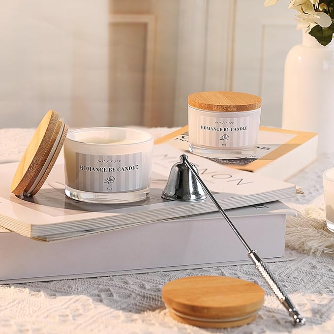 12 PCS White Candle Jars for Making Candles, 4 OZ Glass Jars with Bamboo Lids and Sticky Warning Labels, Candle Containers for DIY Gifts, Candle Making Supplies