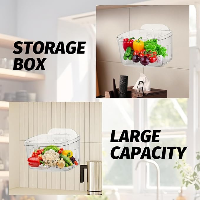 4 Pcs Acrylic Wall Mounted Storage Bins,Clear Hanging Baskets,Adhesive Cabinet Door Organizer Space-Saving,Wall-Mounted Transparent Containers for Kitchen Makeup Bathroom Pantry