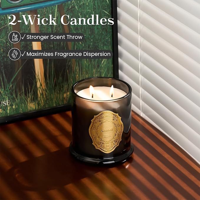 M&SENSE Santal Candles for Home Scented, 2 Wick 12.7oz Soy Wax Candles Non Toxic,70 Hours Long Burning,Christmas Candles Gift for Stress Relief, Meditation, Yoga