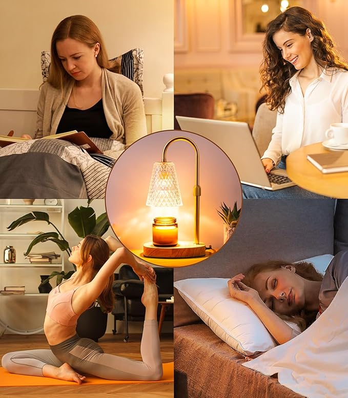 Candle Warmer Lamp Electric Timer - Candles Wax Warmers Glass Lamps for Jar Candles Burner No Flame Scented Melting Warming Lantern Adjustable Height Dimmable Light with 2 Bulb for Home Living Bedroom