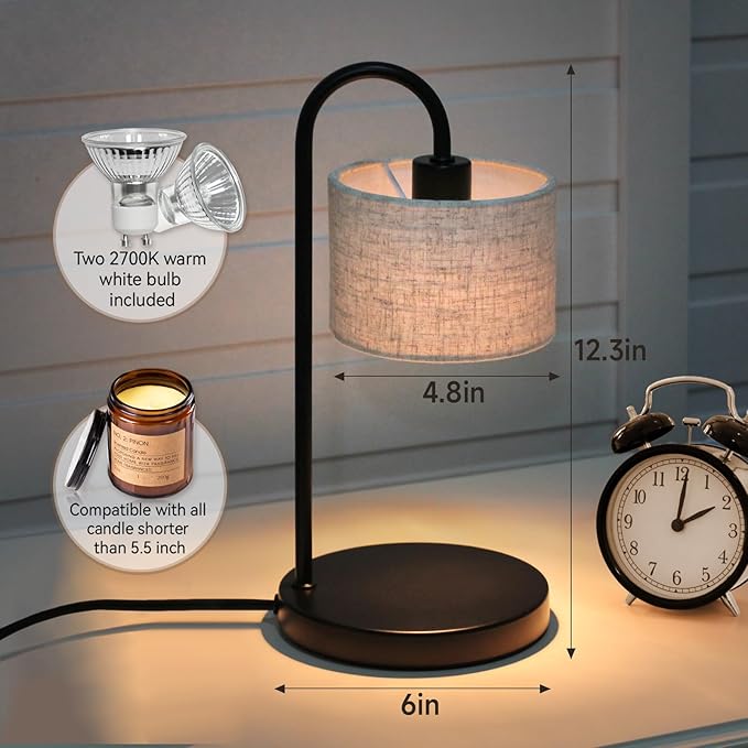FINCMY Candle Warmer Lamp with Timer, Dimmable Candle Wax Warmer Candle Lamp Warmer for Scented Candles with 2 Bulbs, House Warming Gifts Birthday Gifts for Women Home Decor - Linen