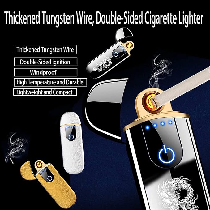 Electric Lighter, Smart USB Rechargeable, Mini Touch Ignition Windproof Flameless Plasma Lighter with Battery Indicator for Men Father Gifts (Dragon)