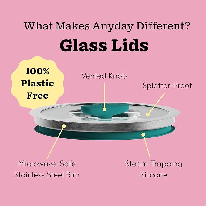 Anyday 4-Pc Microwave Cookware & Glass Food Storage Set with Glass Lids | Large Plastic-Free Containers | Stackable Steamer with Vented Lid for Microwave-Safe Reheating & Steaming Vegetables, Rice