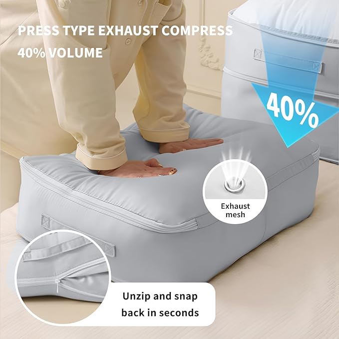 Upgraded Ultra Space Saving Self Compression Organizer Bag - Premium Large Capacity Storage Cube for Comforters, Bedding, Blankets & Clothes (1-Pack, Light Grey, 11 * 6.3 * 1.2inches)
