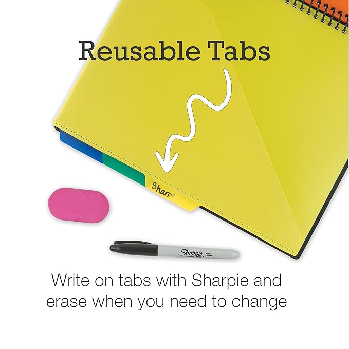 Samsill Spiral Folder Organizer (2-Pack)- 5 Dividers & 10 Pockets with Zipper Pouch, Multi Pocket Color Cordinated Folder Binder with Customizable Tabs, Document Organizer (Basic)