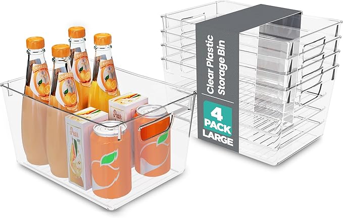 Utopia Kitchen Clear Organizer or Storage Bins - 4 Pack Pantry Organizers and Storage Bins - Large Clear Storage Containers for Organizing Fridge, Kitchen Organization