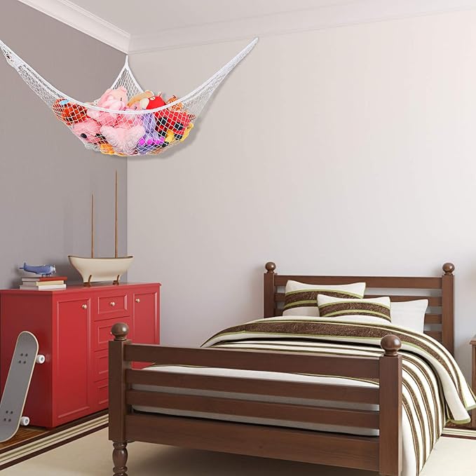 Jumbo Toy Hammock Stuffed Animals and Toy Storage Hammock Net 70" Wall Sling Corner Extra Large Kids Children Mesh Toy Net Organizer White