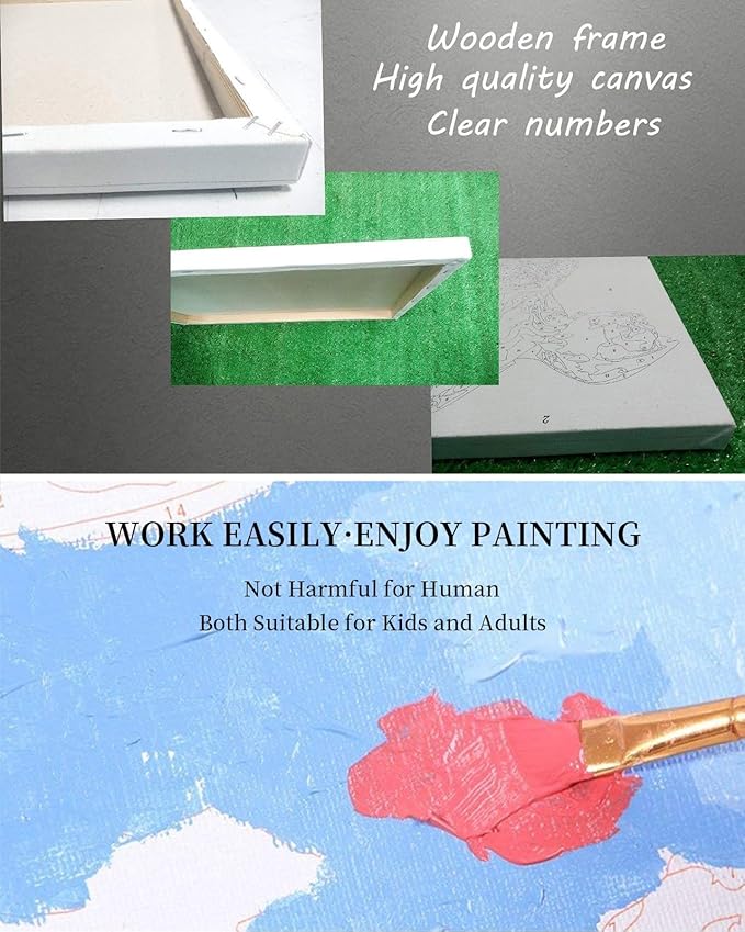 Xmas Winter Reindeer Pine Tree Paint by Numbers Kits,DIY Oil Painting for Adults Children Beginner, Garland Bell Candle Star Navy Blue Artwork,Home Canvas Wall Art for Living Room Bedroom,16x16In