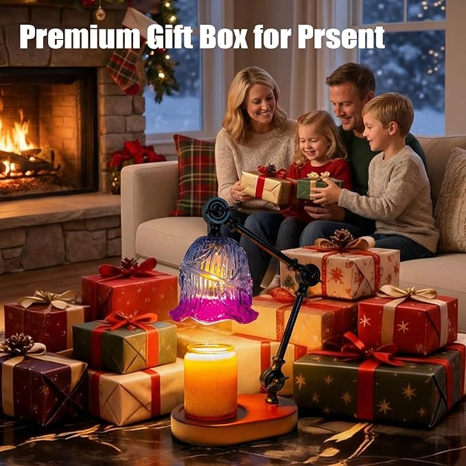 Candle Warmer Lamp, Dimmable Wax Melting Warmer with Adjustable Height, Bedroom Living Room Home Decor, Birthday Relaxation Gifts for Women (Purple1, Flower)