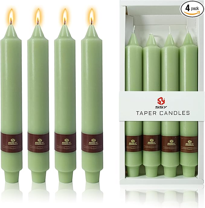 Green Taper Candles 9 inch - 4 Pack Fat Candle Taper Candles Dripless, Smokeless, Unscented Tall Candlesticks - Perfect for Home Decor, Weddings, and Special Occasions