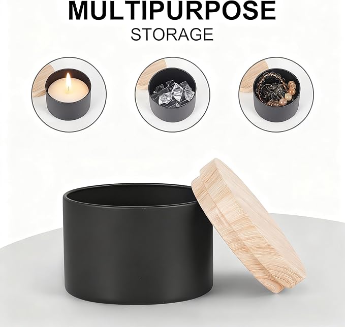 24 Pcs 8oz Candle Tins - Matte Black Bulk Empty Candle Jars with Wood Grain Lids, Candle Jars for Candle Making, Storage, and Gift (black-8oz)