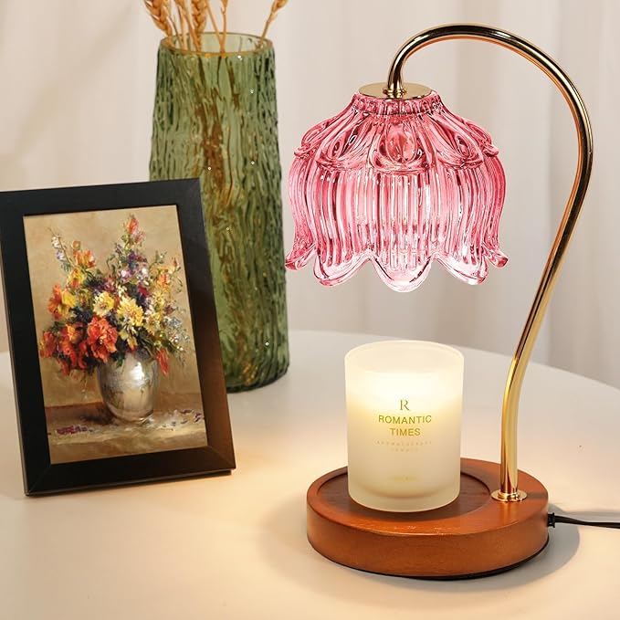 Funistree Pink Candle Warmer Lamp with Timer, Dimmable Candle Lamp Warmer, Birthday Gift Idea for Women Mom Who Have Everything, Mothers Day Birthday Gifts, Lotus Wax Melt Warmer for Jar Candles