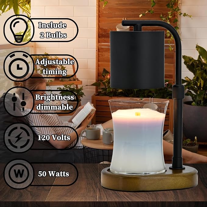 Candle Warmer Lamp Timer - Birthday Gifts for Women Mom, House Warming Gifts New Home Decor, Modern Farmhouse Decor, Candle Warmer for All Jar Candles with 2 Bulb Black