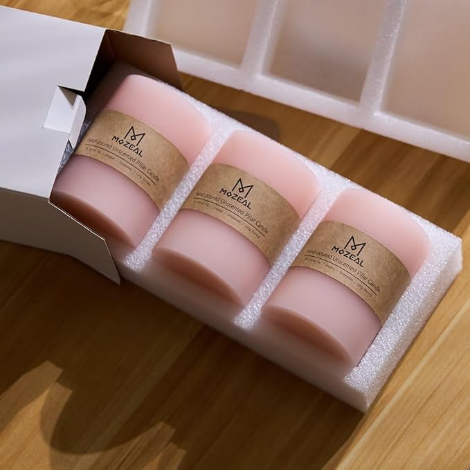 MOZEAL 3" x 8" Hand-Poured Unscented Large Candle, Smokeless Rustic Pillar Candle Set of 2, Slow Burn, No Drip, Approx 150 Hours Burning, Dinner, Spring and Home Decorative, Tall Pearl Blush Candle
