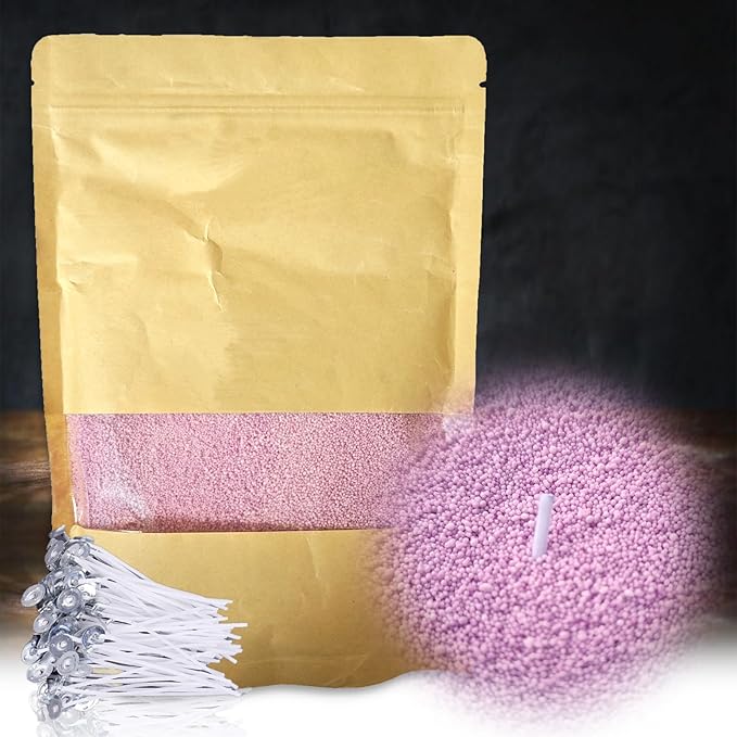 DRMAISON Pearled Candle Wax Sand DIY Kit - 17.6 oz, Light Purple, Non-Toxic&Smoke-Free, Refillable with 30 Wicks, Long-Lasting Flame, Highly Customizable for Wedding, Party&Holiday Decor