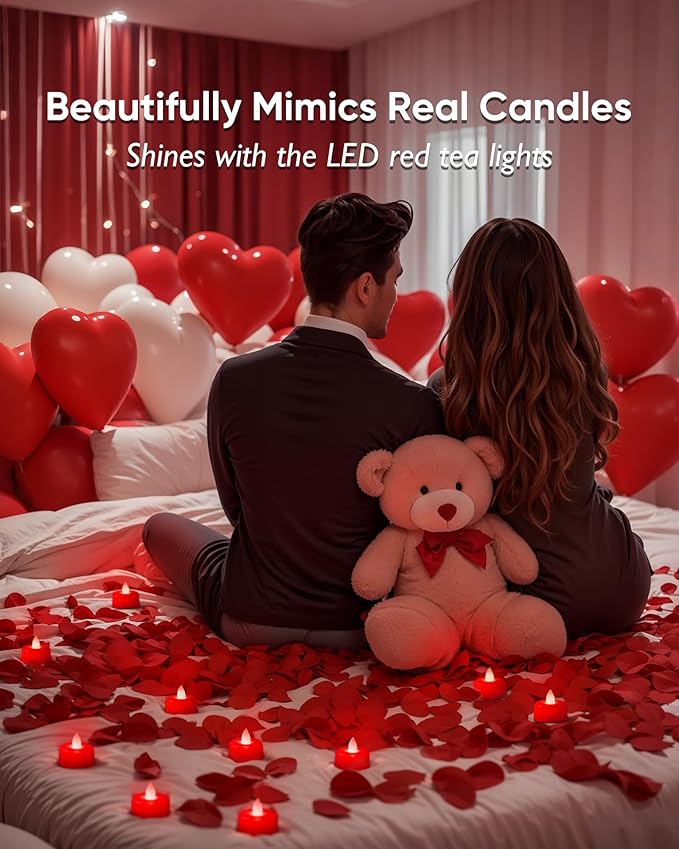 Amagic 24 Pack Red Flameless LED Tea Lights Candles Battery Operated, Electric Fake Tealight Candles for Votive, Wedding, Table Centerpiece, Party, Aniversary, Proposal, Halloween, Christmas