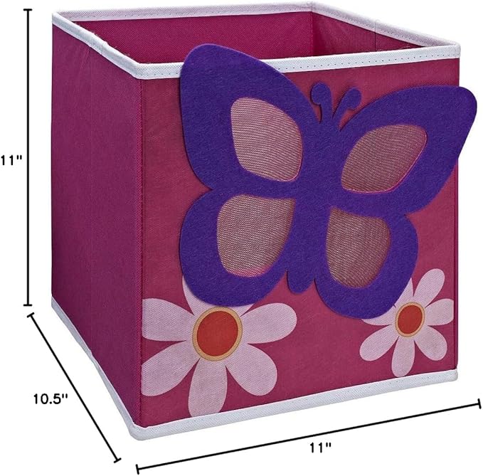 SystemBuild Children's Playroom Kids Toys Organizing 11" x 11" Character Fabric Drawer/Storage Bin (Butterfly)