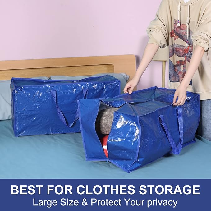 Mixweer 16 Packs Oversized Storage Bag Extra Large Heavy Duty Moving Bags with Reinforced Handles 29 x 14 x 13 Inch Tote Bags Bulk for Moving Boxes Clothes Travel Attics Supplies (Dark Blue)