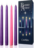CANDWAX 10 Inch Advent Taper Candles Set of 4 - Long Burning Dripless Unscented Tapers - Perfect for Advent Wreaths, Christmas Décor - 3 Purple Tapers, 1 Pink Tapered Candle