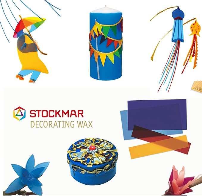 Stockmar Decorative Beeswax Sheets – 12 Assorted Colors for Candle Decorating, DIY Craft Projects, Wax Modeling, Handmade Crafts, Art Supplies, Scrapbooking, Holiday Decorations