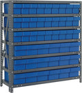 Quantum Storage Systems 1839-624BL Solid Heavy Duty 7 Shelves 45 Super Tuff Euro Blue Bins 39" H x 36" W x 18" D