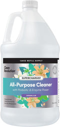 Clean Revolution SuperCharged All Purpose Cleaner Refill with Smart Probiotic + Enzyme Complex, Multi-Surface Kitchen Bathroom & Floor Cleaner, Spring Air, 128 Fl Oz