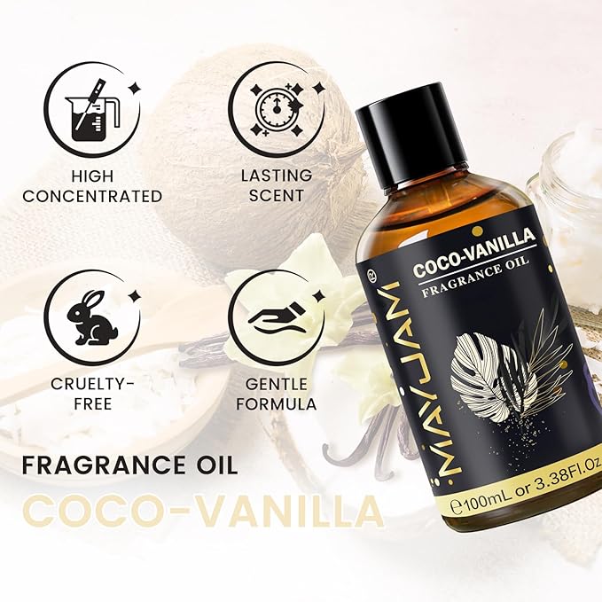 Coco-Vanilla Fragrance Oil Essential Oil, MAYJAM 3.38FL.OZ Coconut Vanilla Oil for Diffusers for Home, Long Lasting Scented Oils for Soap Candle Making - 100ML