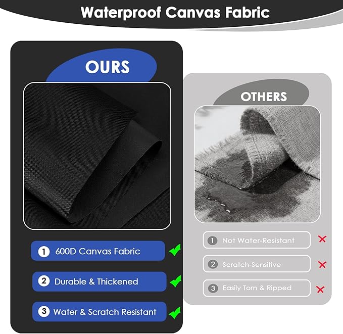 Waterproof Canvas Fabric by The Yard 60" W 600 Denier PVC Backing Water Repellent Polyester Upholster Fabric Material for Indoor Outdoor Marine Awning Tent Craft DIY(1 Yard, Black)
