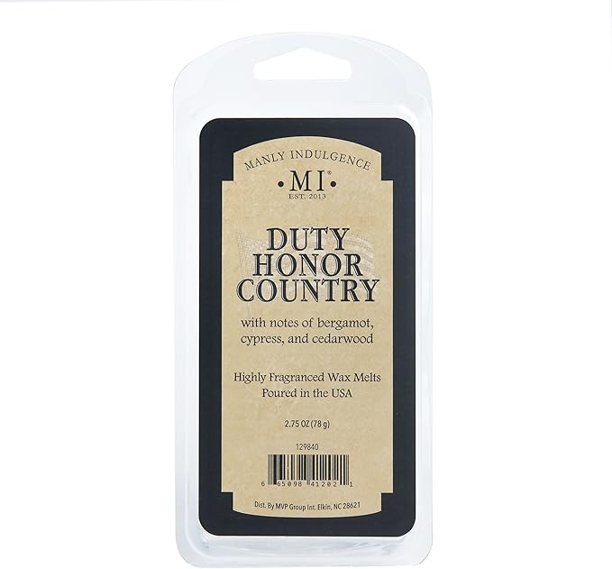 Manly Indulgence Duty Honor Country Scented Wax Melts, Wax Melt Warmer Cubes, Long Lasting Scented Wax Warmer Cubes, 4 Pack, 6 Cubes Each - Made in The USA