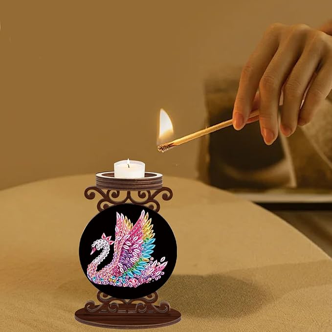 Diamond Art Kits for Adults Candlestick Holders Diameter 5cm Diamond Painting Candle Holder Candle Sticks Holder Decor for Pillar Candles for Halloween Decorations Swan