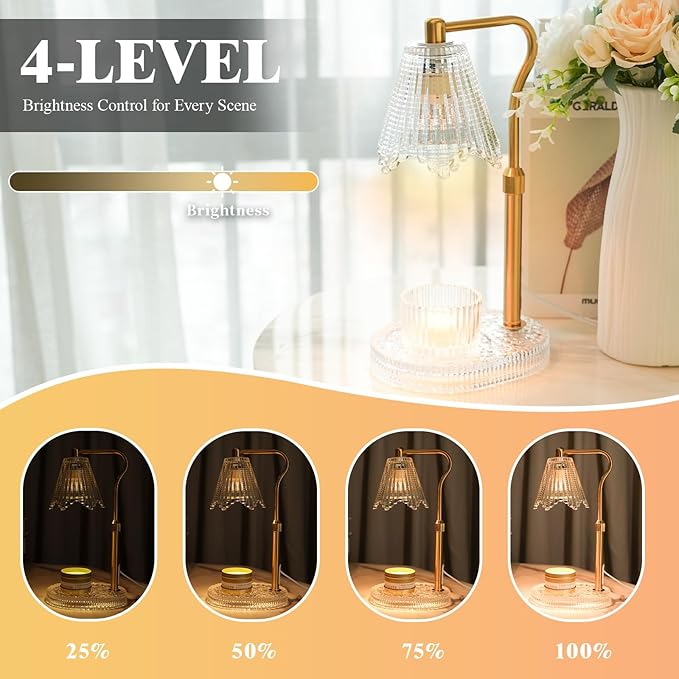 Candle Warmer Lamp with Timer & Dimmable 4-Level Brightness - Adjustable Height,for New Home Bedroom, Gifts for Women (Clear)