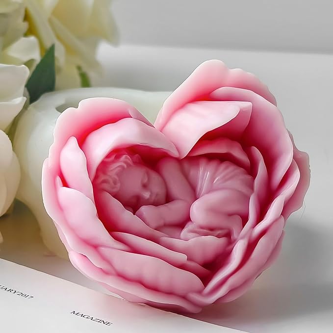 Rose Flower Candle Mold for Candle Making, 3D Heart Silicone Mold for Resin Casting DIY Plaster Polymer Clay Home Decoration